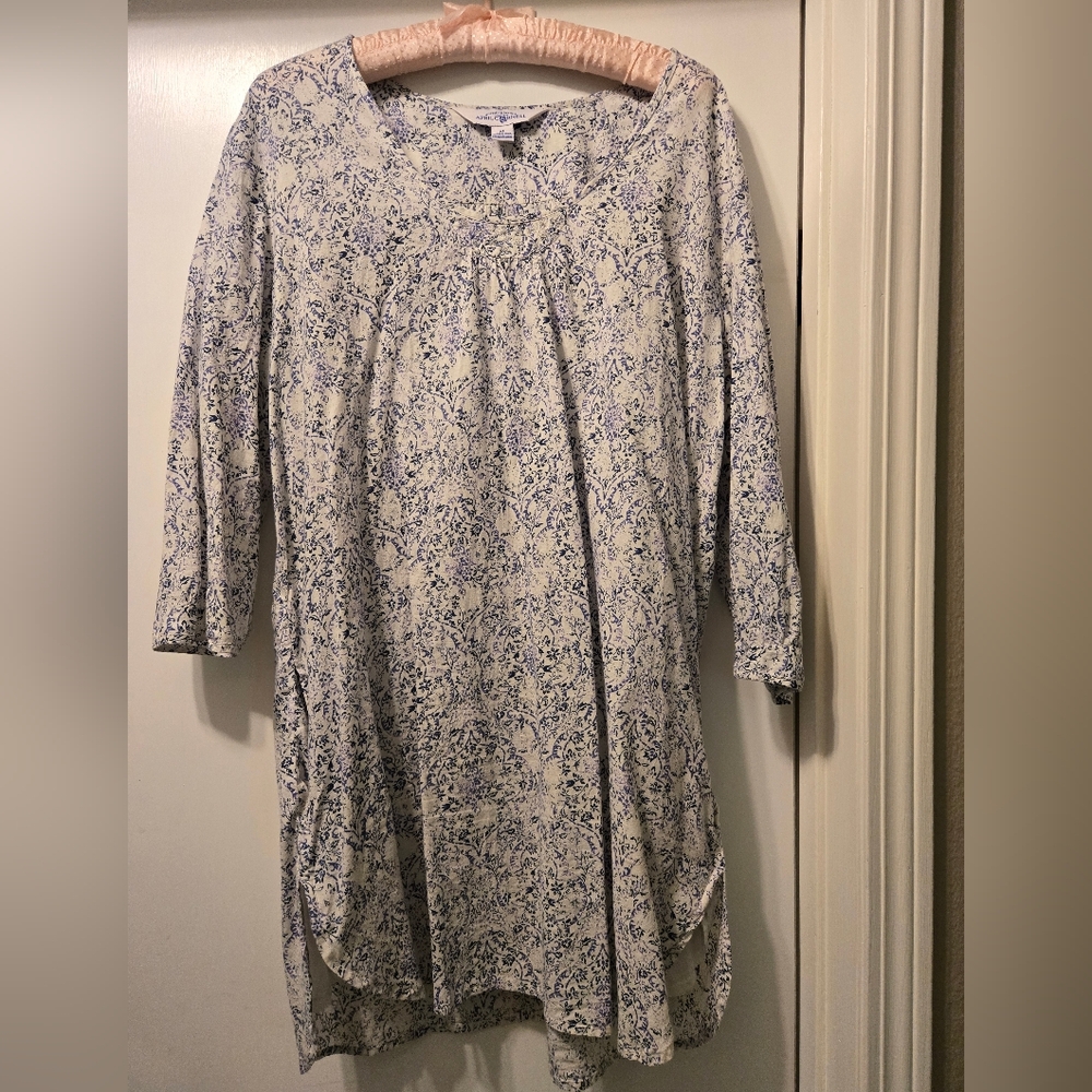 April Cornell Blue and White Tunic Top, Cotton, XL, Excellent, Has Pockets!